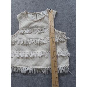 J.O.A. Sleeveless Crop Top Women XS Cream Excellent Quilted Fringe Boho BC3839-T
